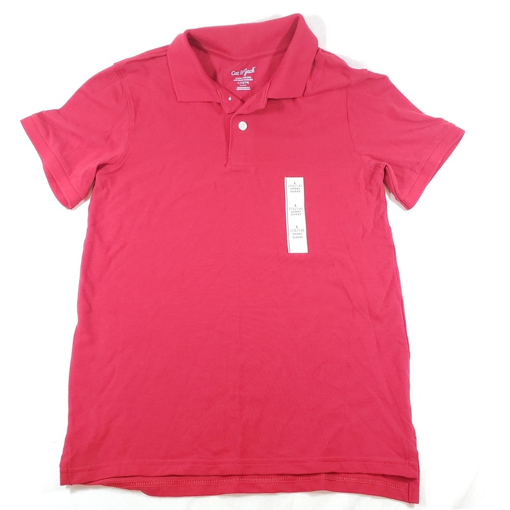 NWT Cat &‎ Jack Boys Red Short Sleeve School Uniform Polo Shirt Size L 12/14